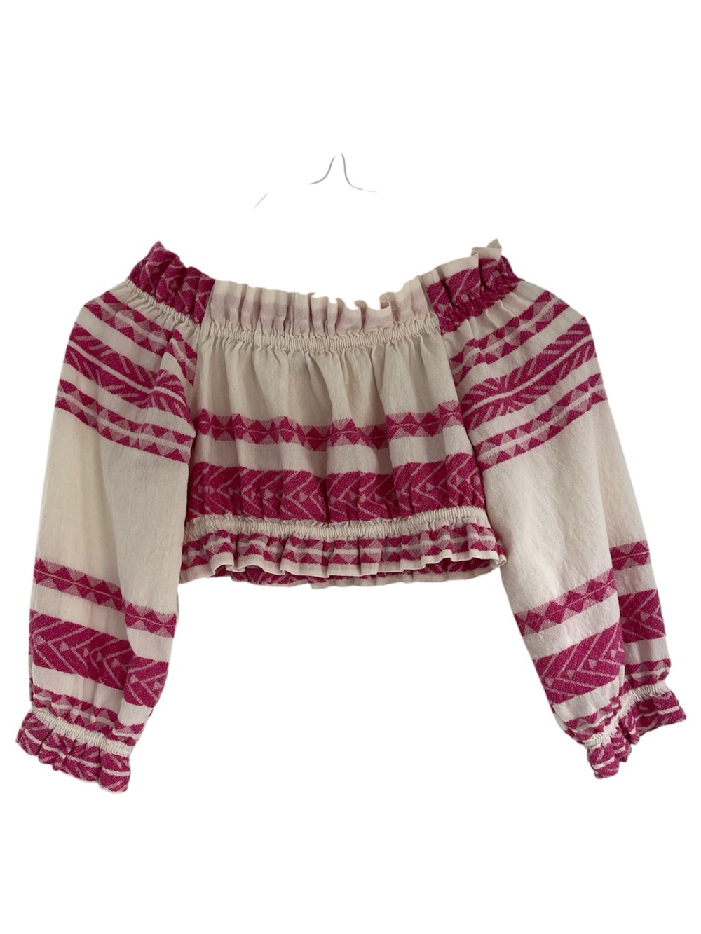MADE IN ITALY Alba Monti Embroidered Pink & Cream Off Shoulder Cropped Blouse XS